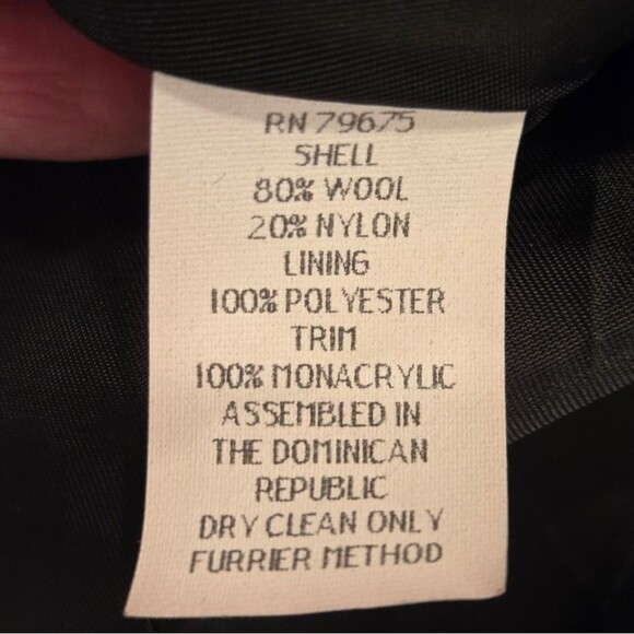 Vintage Women's Wool Dress Coat Faux Fir Collar Black 3/4 Length Plus Size 16 - Picture 11 of 11